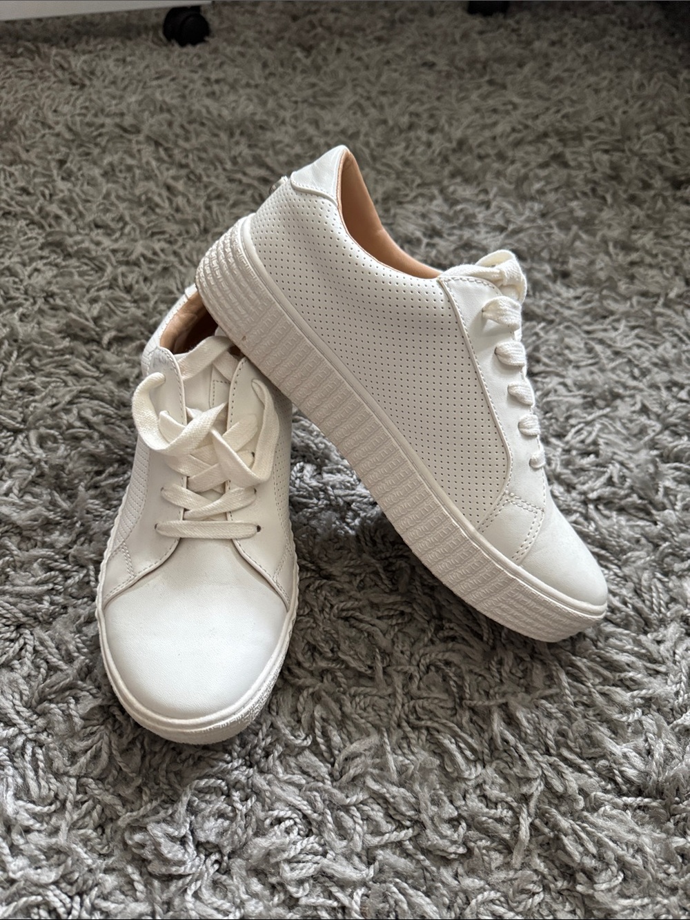 Steve Madden White Platform Perforated Sneakers